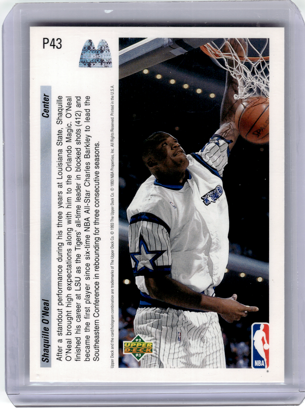 1993 Upper Deck Future Force Basketball—Shaquille O'Neal #P43 —Very Good