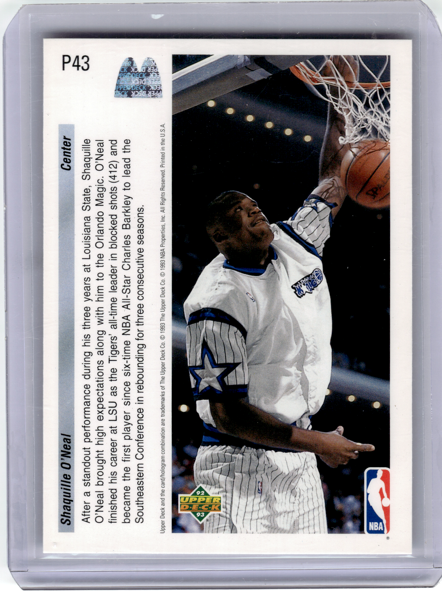 1993 Upper Deck Future Force Basketball—Shaquille O'Neal #P43 —Very Good