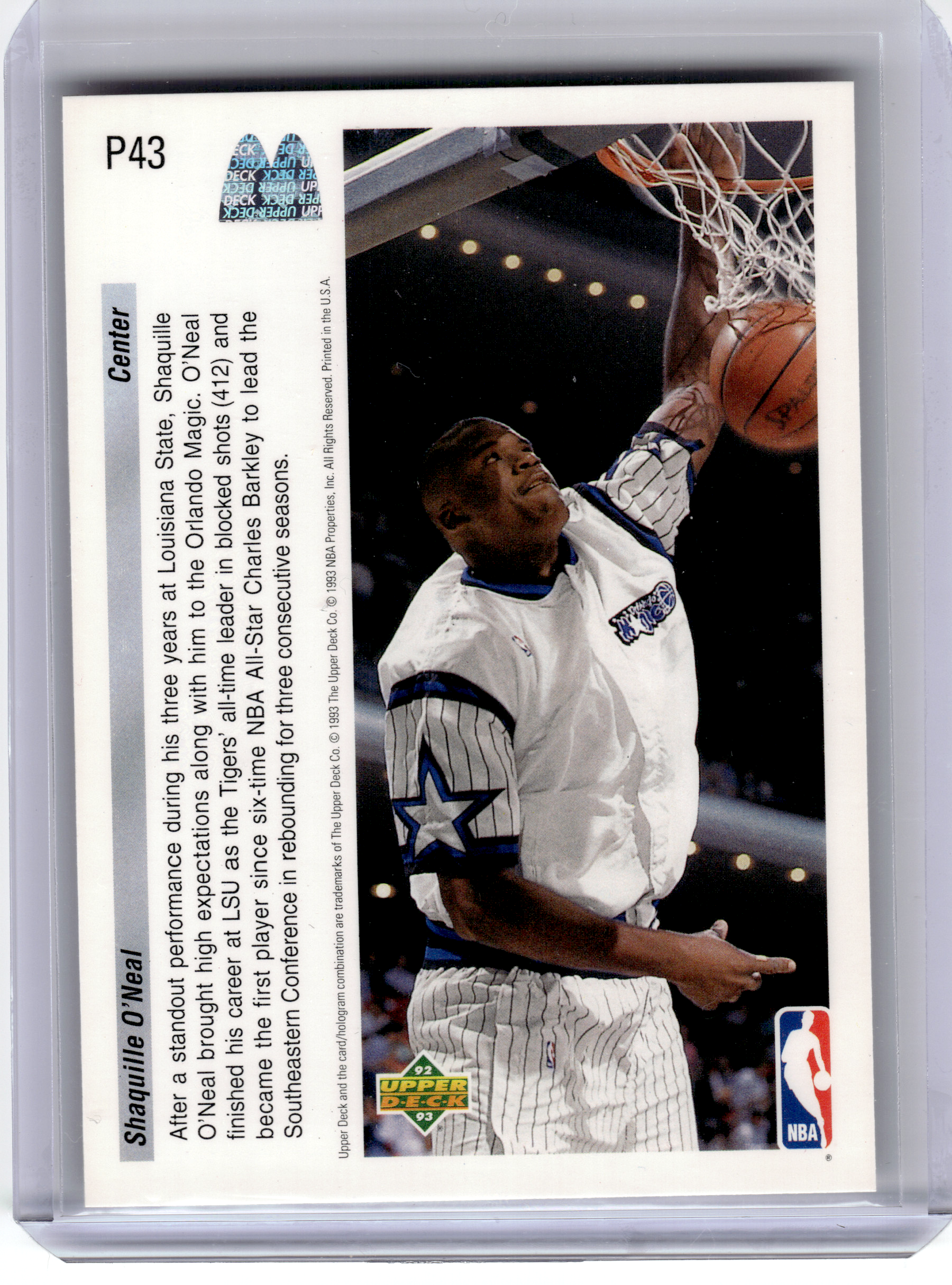 1993 Upper Deck Future Force Basketball—Shaquille O'Neal #P43 —Very Good