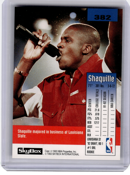 1993 SkyBox Basketball—Shaquille O'Neal #382 —Very Good