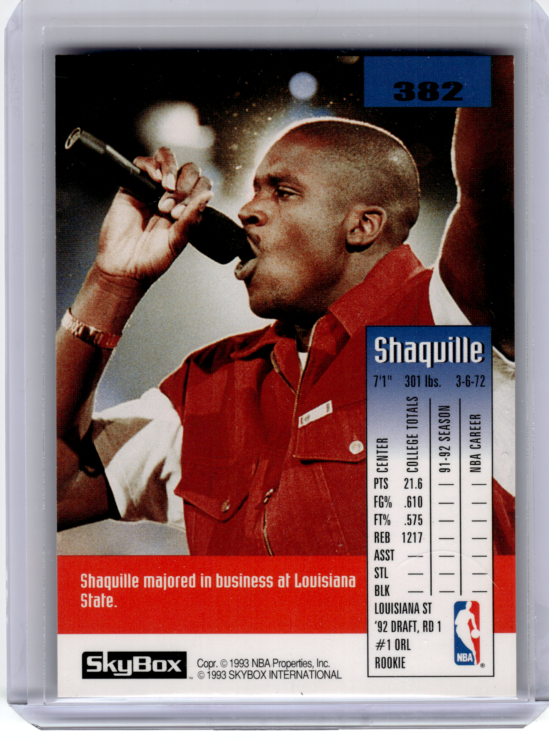 SkyBox 1993 SkyBox Basketball—Shaquille O'Neal #382 —