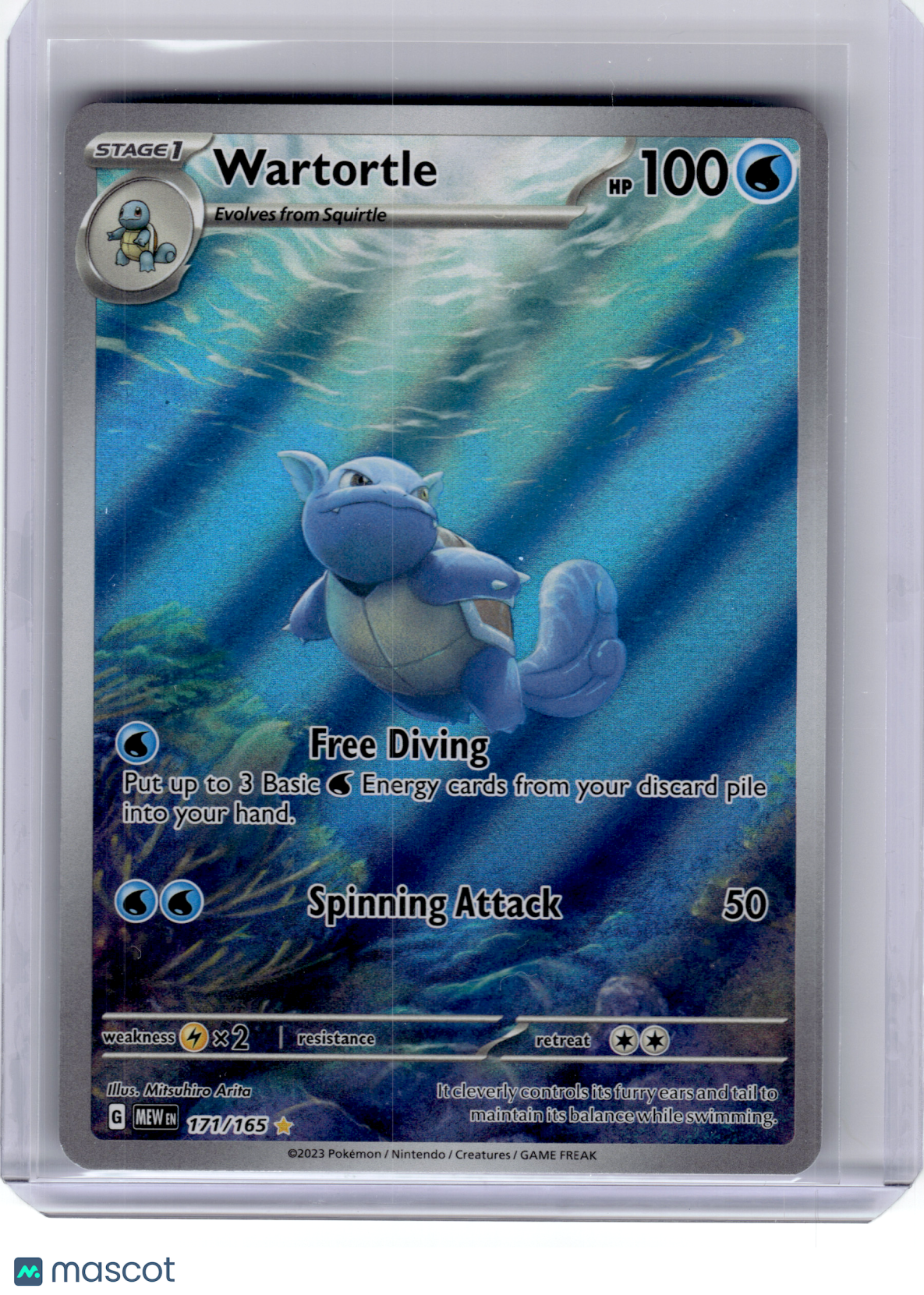 2023 Pokemon—Wartortle #171 Scarlet & Violet 151—Illustration Rare Holo