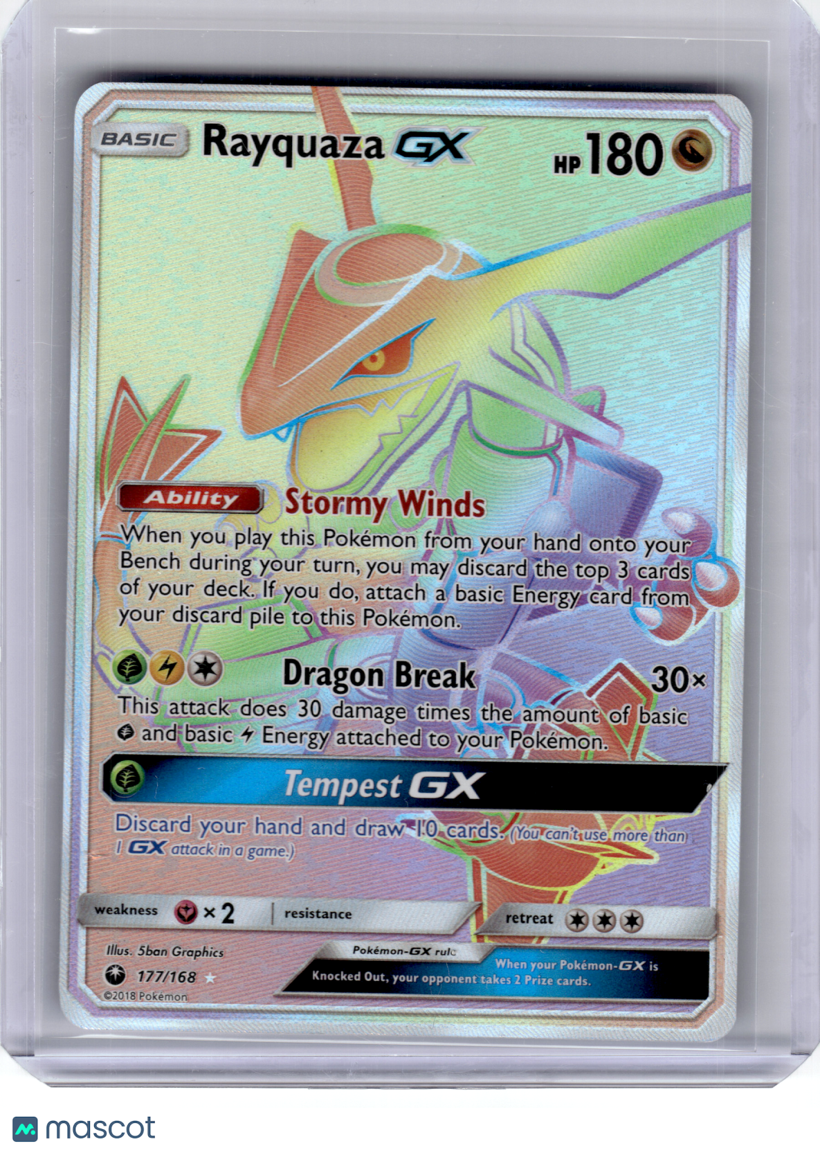 2018 Pokemon—Rayquaza GX #177/168 Celestial Storm—Secret Rare Rainbow