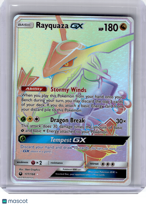 2018 Pokemon—Rayquaza GX #177/168 Celestial Storm—Secret Rare Rainbow