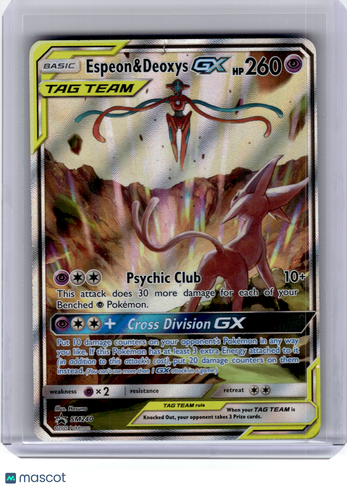 2020 Pokemon—Espeon & Deoxys GX #SM240 Sun & Moon—Black Star Promo Holo [Damage]