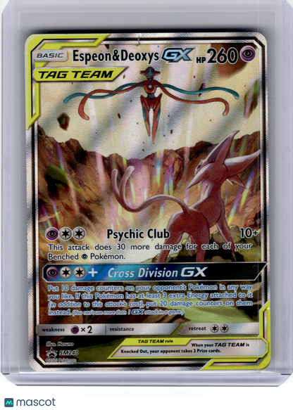2020 Pokemon—Espeon & Deoxys GX #SM240 Sun & Moon—Black Star Promo Holo [Damage]