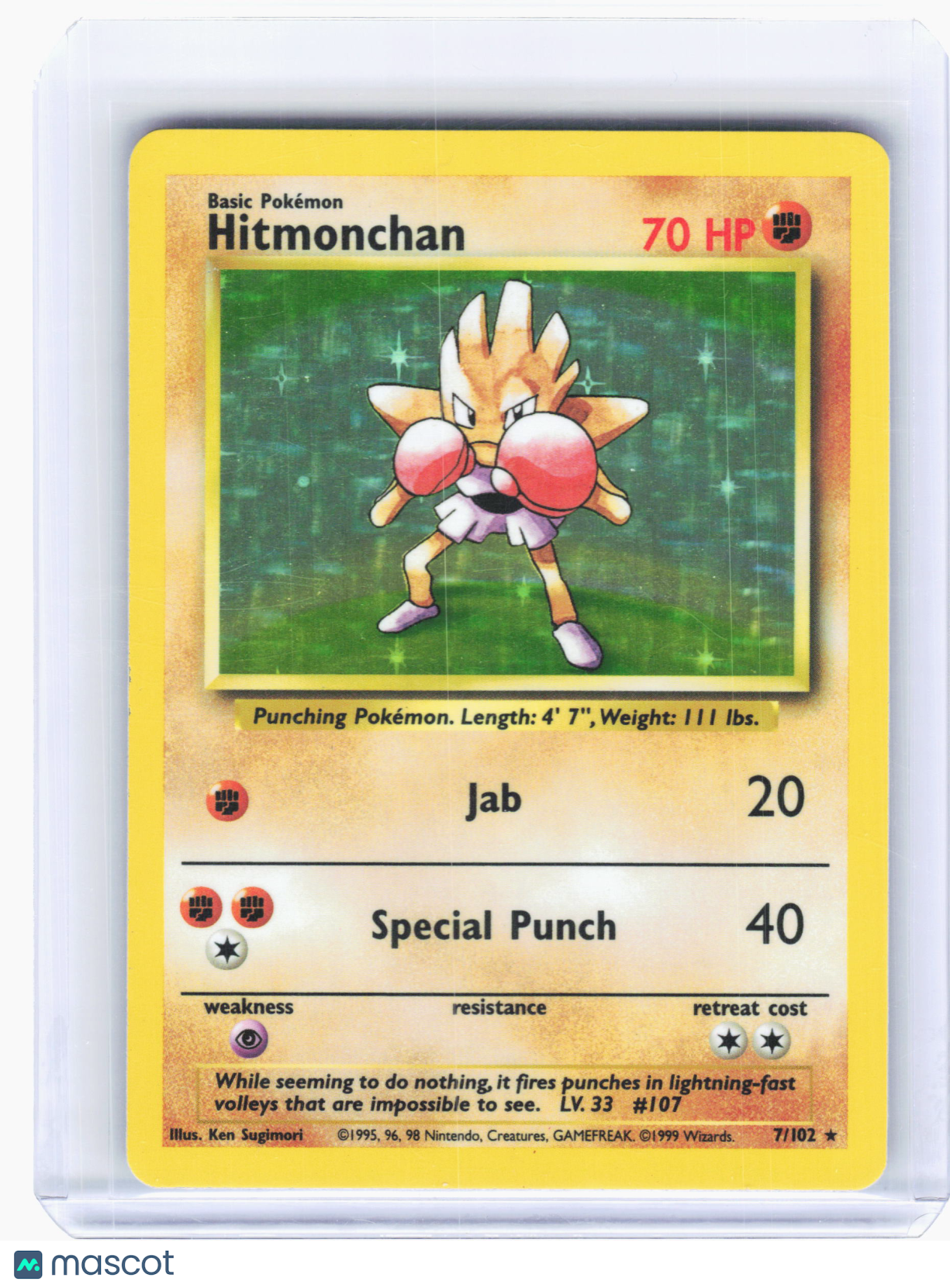 1999 Pokemon—Hitmonchan #7 Base Set—Holo Rare Holo [Lightly Played]