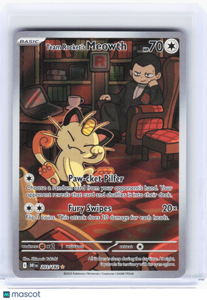 2025 Pokemon—Team Rocket's Meowth #203/182 Destined Rivals—IR Foil