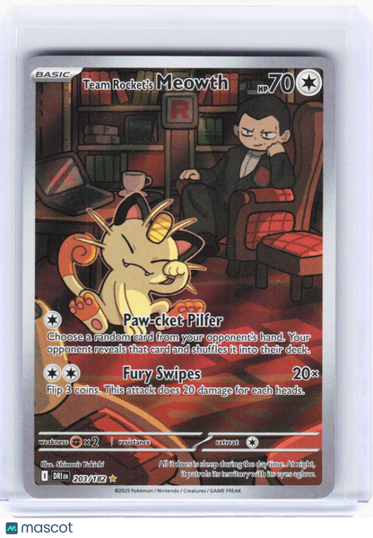 2025 Pokemon—Team Rocket's Meowth #203/182 Destined Rivals—IR Foil