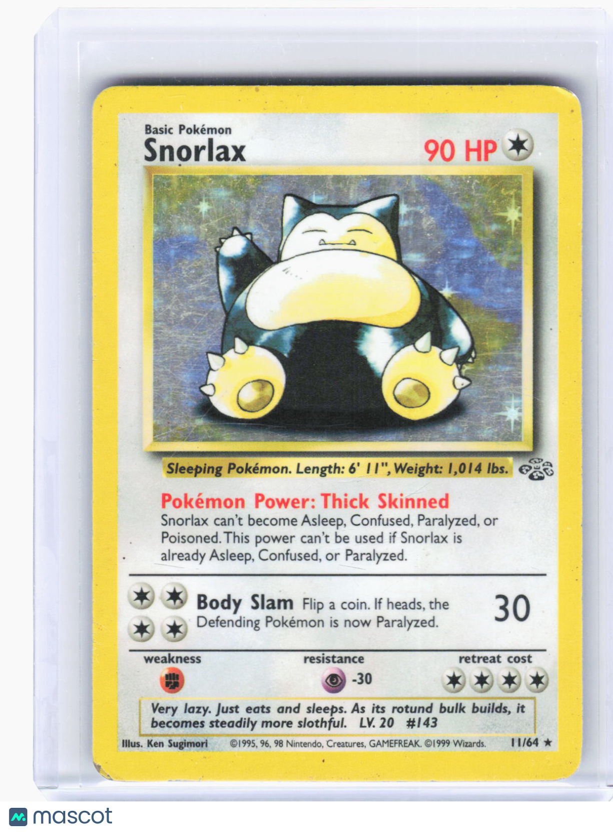 1999 Pokemon—Snorlax #11/64 Jungle—Holo Rare Holo (Damaged)