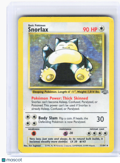 1999 Pokemon—Snorlax #11/64 Jungle—Holo Rare Holo (Damaged)