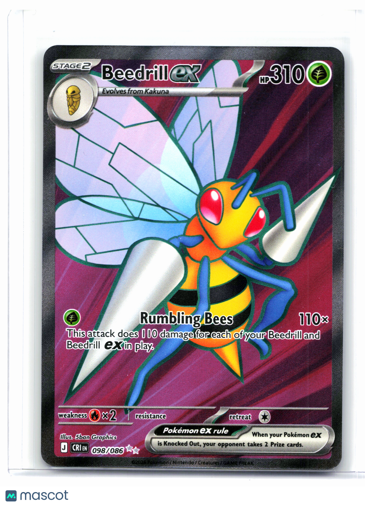 2026 Pokemon—Beedrill ex #098/086 Chaos Rising—Ultra Rare Holo