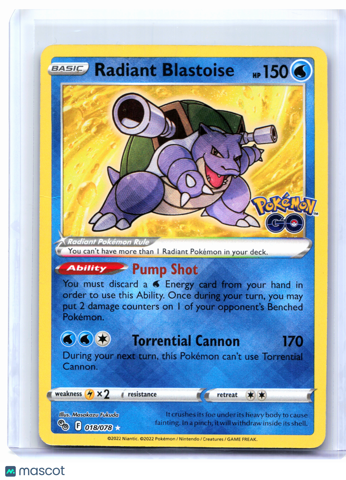 2022 Pokemon—Radiant Blastoise #018/078 Pokemon GO—Radiant Rare Holo [Damaged]
