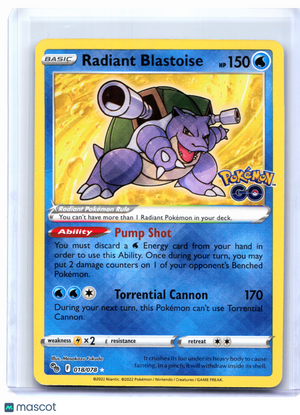 2022 Pokemon—Radiant Blastoise #018/078 Pokemon GO—Radiant Rare Holo [Damaged]