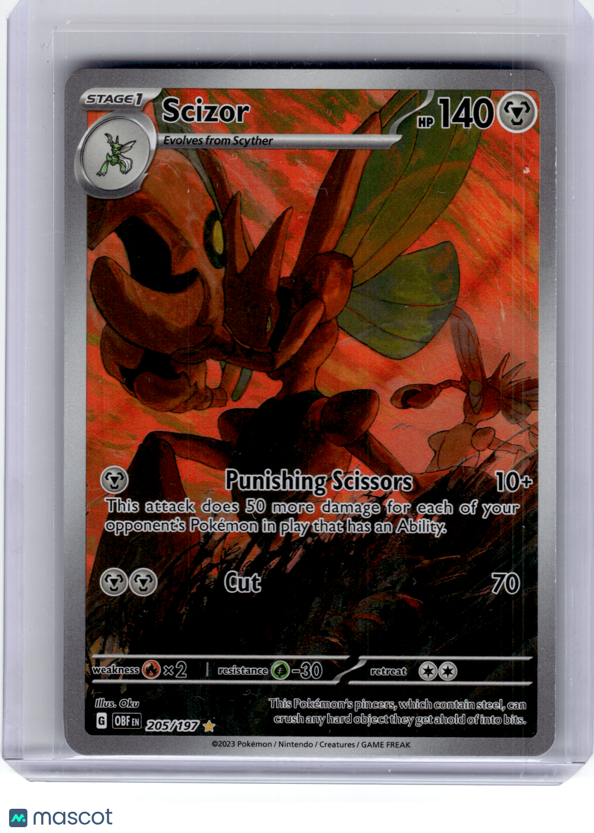 2023 Pokemon—Scizor #205 Obsidian Flames—Illustration Rare Holo [Lightly Played]