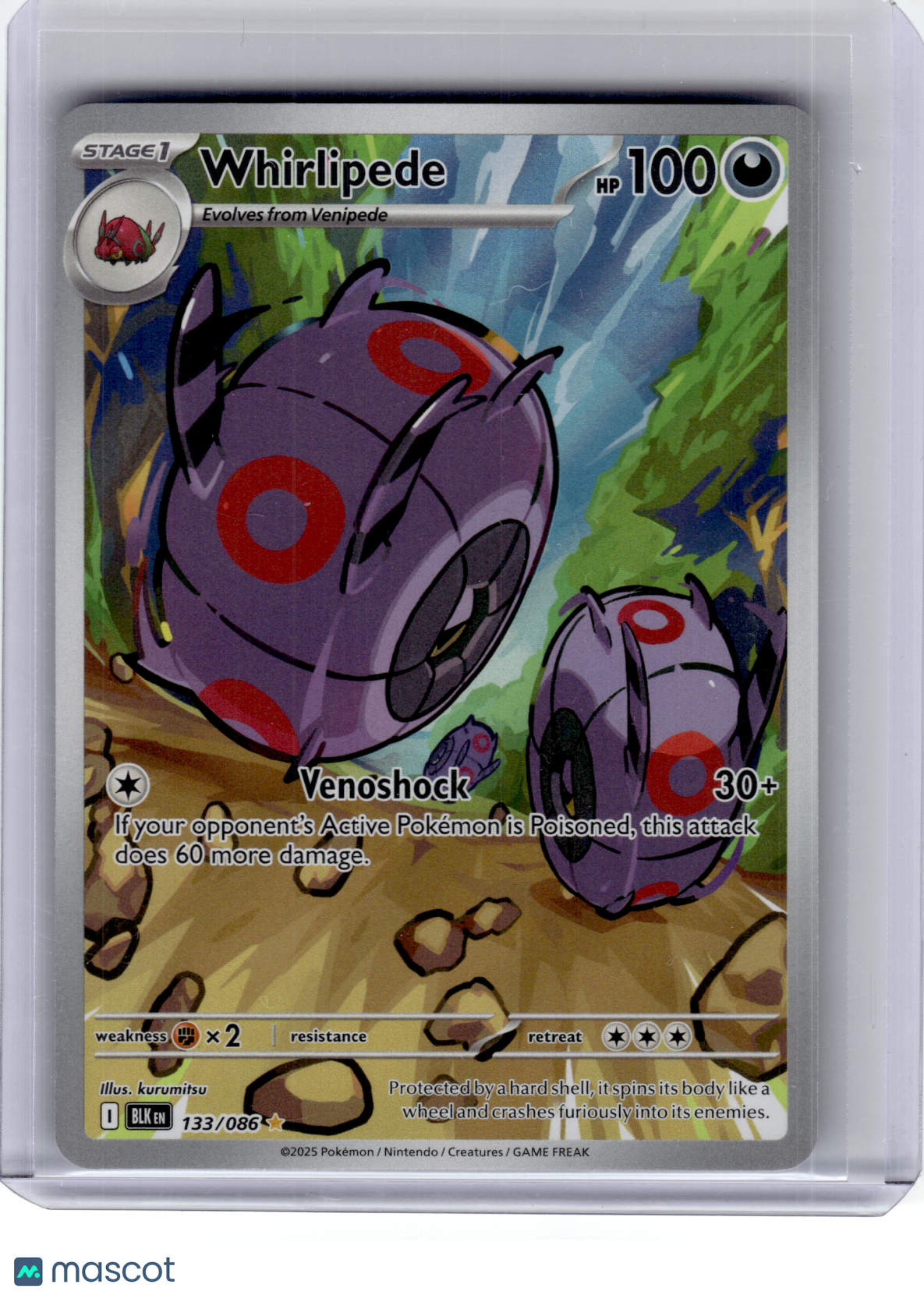 2025 Pokemon—Whirlipede #133 Black Bolt—Illustration Rare Holo