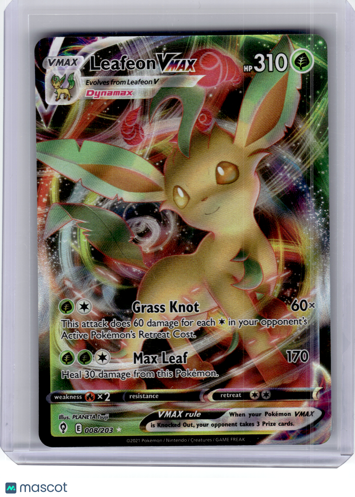 2021 Pokemon—Leafeon VMAX #8 Evolving Skies—Ultra Rare Holo