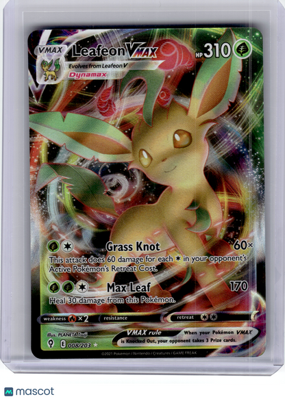 2021 Pokemon—Leafeon VMAX #8 Evolving Skies—Ultra Rare Holo