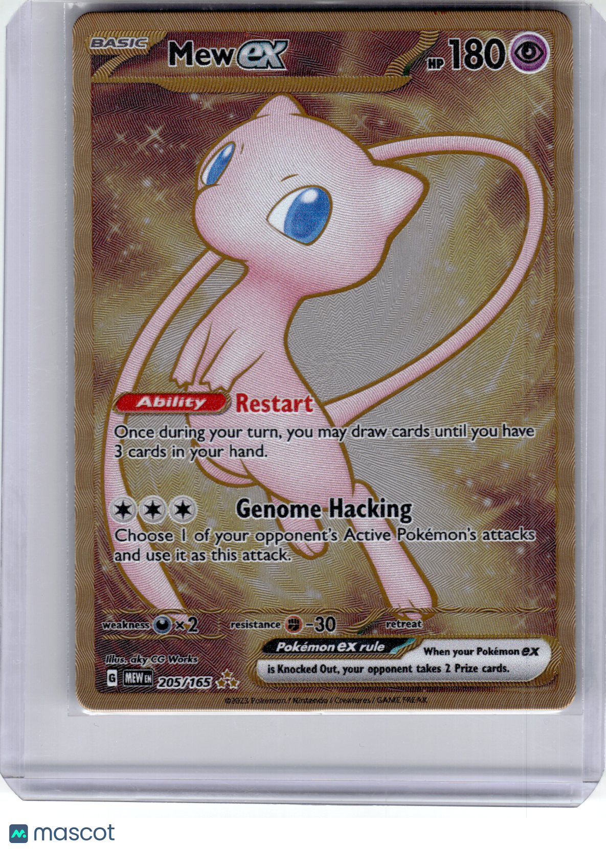 2023 Pokemon—Mew ex #205 Scarlet & Violet 151—Hyper Rare Gold (Metal Card) [LP]