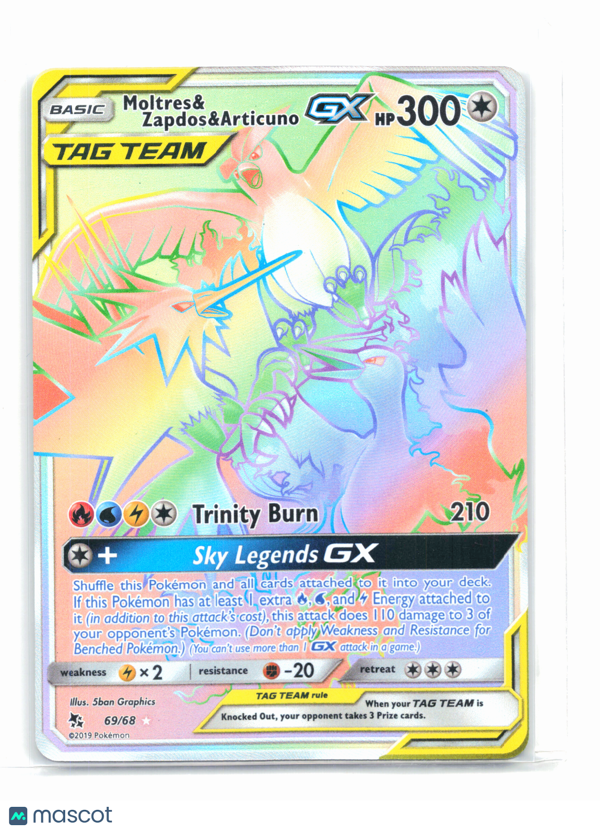 2019 Pokemon—Moltres & Zapdos & Articuno GX #69 Hidden Fates—Secret Rare Rainbow