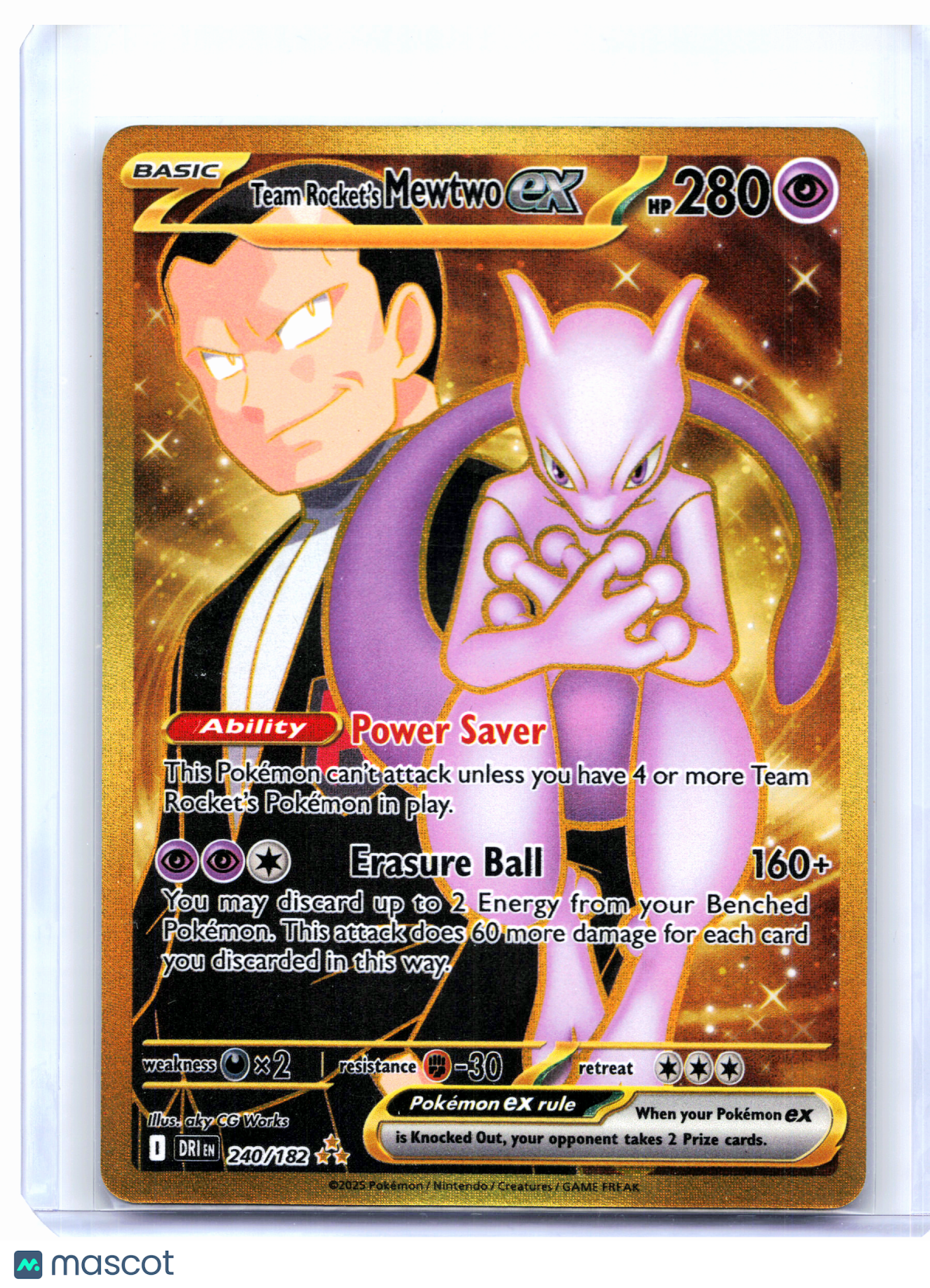 2025 Pokemon—Team Rocket's Mewtwo ex #240/182 Destined Rivals—Hyper Rare Holo