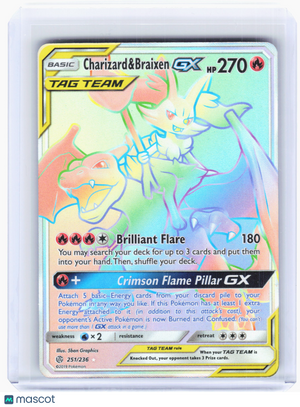 2019 Pokemon—Charizard & Braixen GX #251/236 Cosmic Eclipse—Rainbow Rare Holo