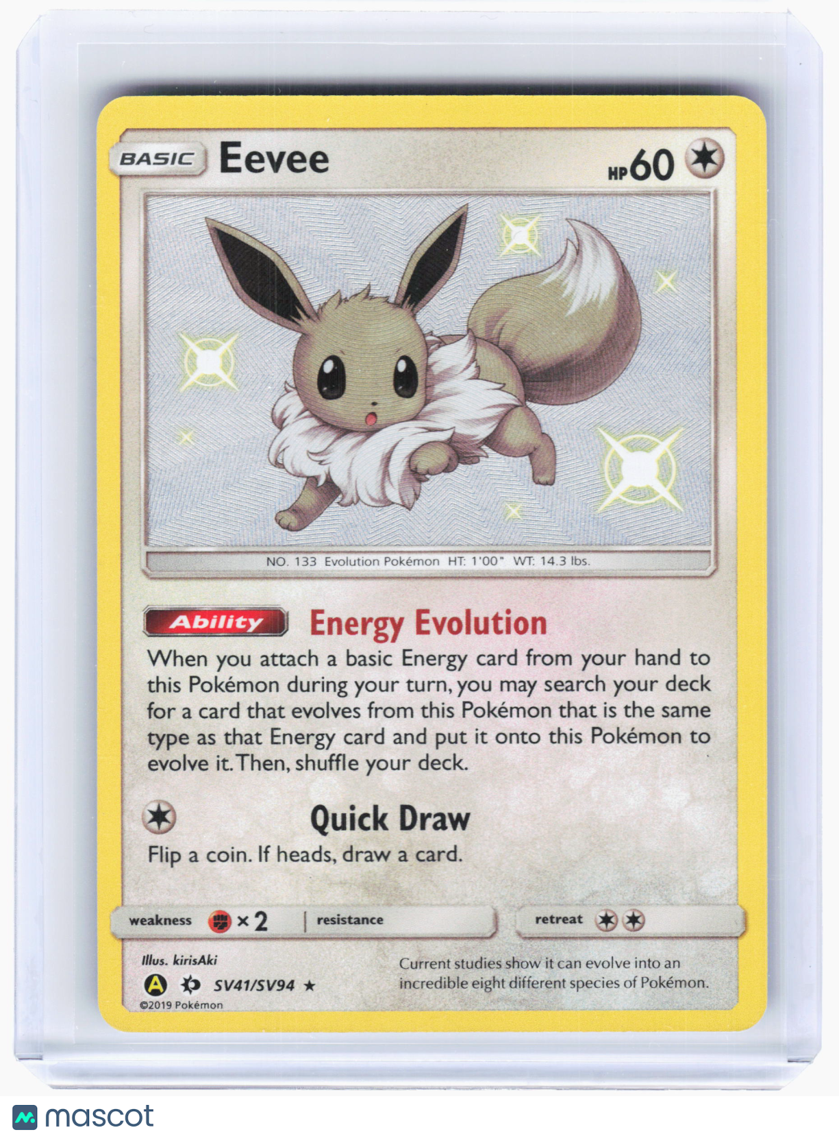 2019 Pokemon—Eevee #SV41/SV94 Hidden Fates: Shiny Vault—Shiny Holo Rare Holo