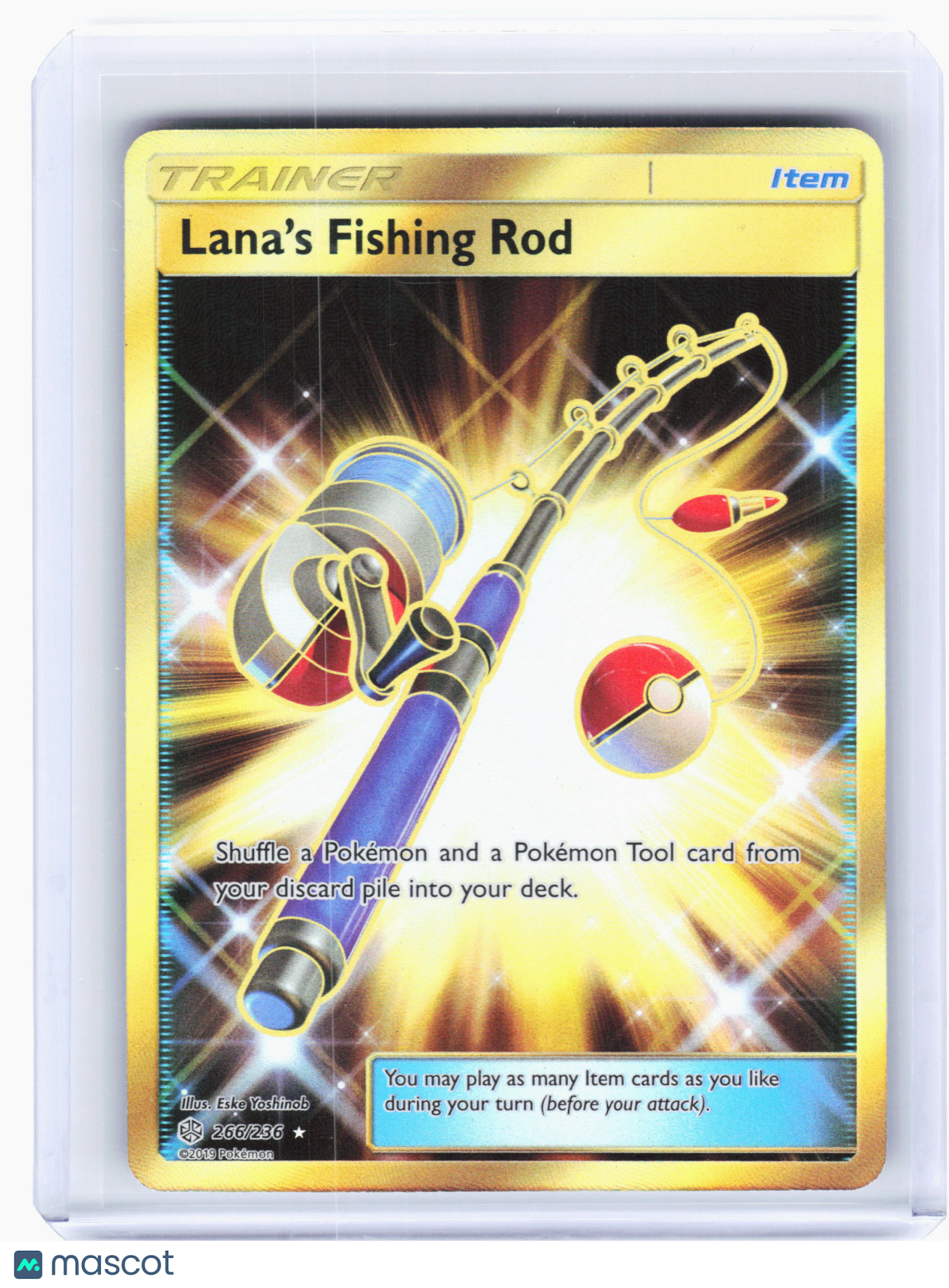2019 Pokemon—Lana's Fishing Rod #266/236 Cosmic Eclipse—Secret Rare Holo