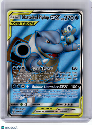 2019 Pokemon—Blastoise & Piplup GX #214 Sm-Cosmic Eclipse—Ultra Rare Holo