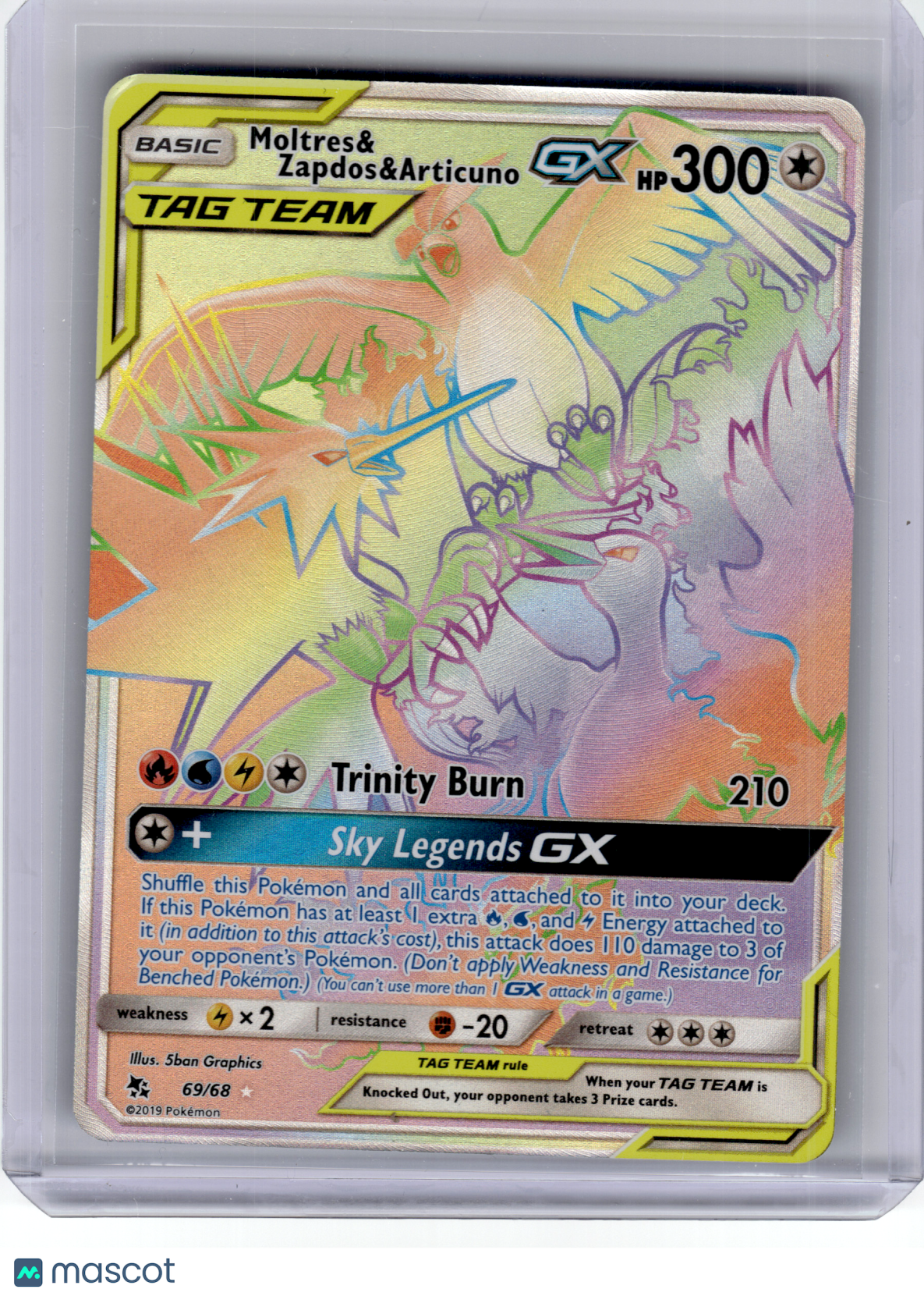 2019 Pokemon—Moltres & Zapdos & Articuno GX #69 Hidden Fates—Secret Rare Holo