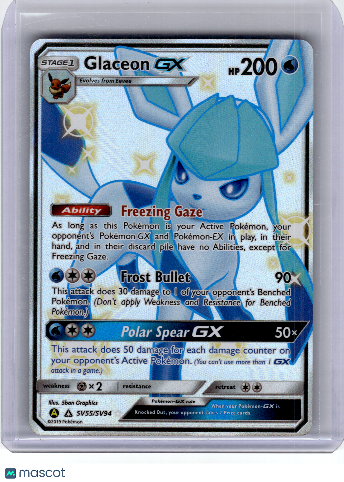 2019 Pokemon—Glaceon GX #SV55 Hidden Fates: Shiny Vault—Shiny Rare Holo