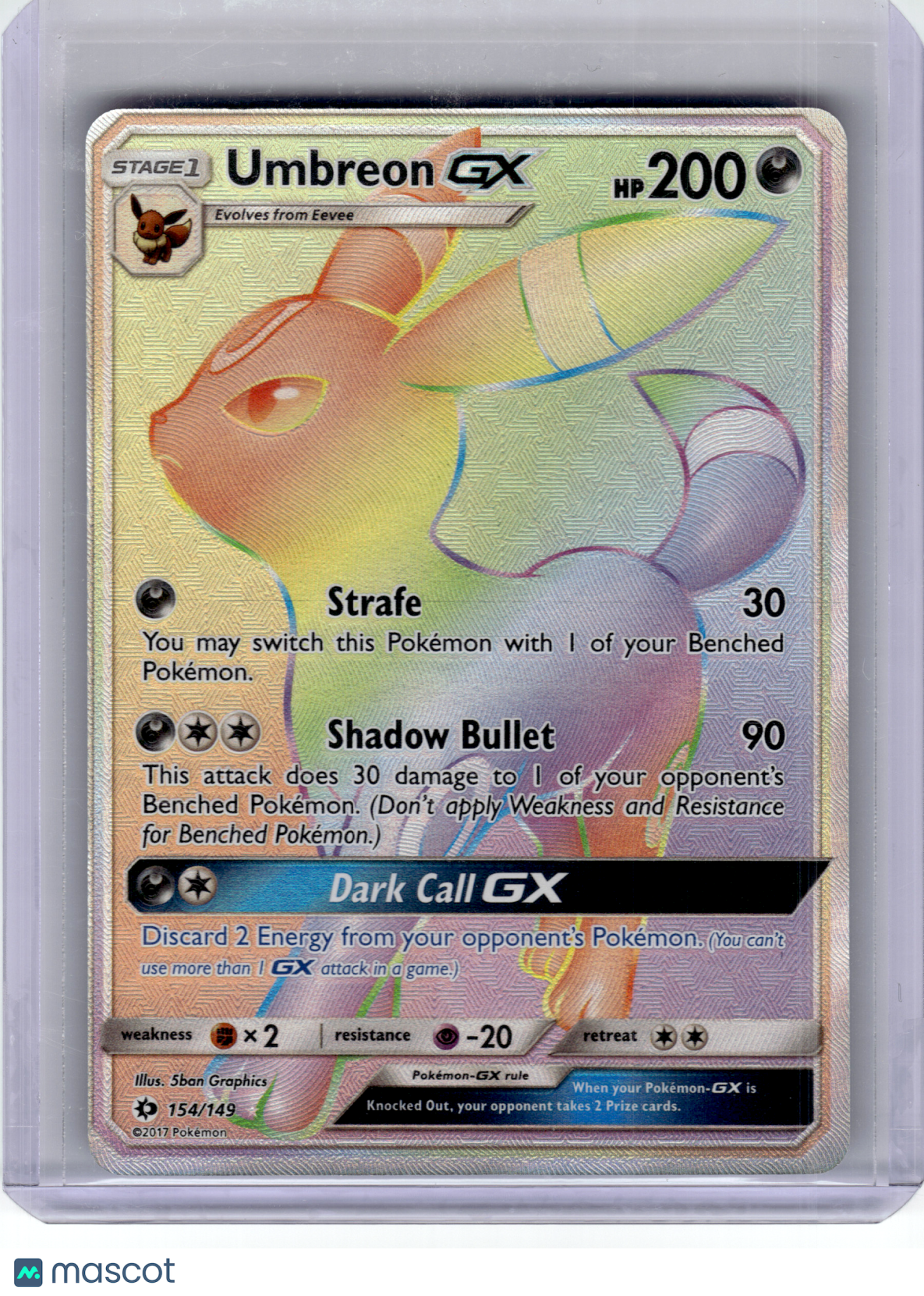 2017 Pokemon—Umbreon GX #154 Sun & Moon—Secret Rare Rainbow [Lightly Played]