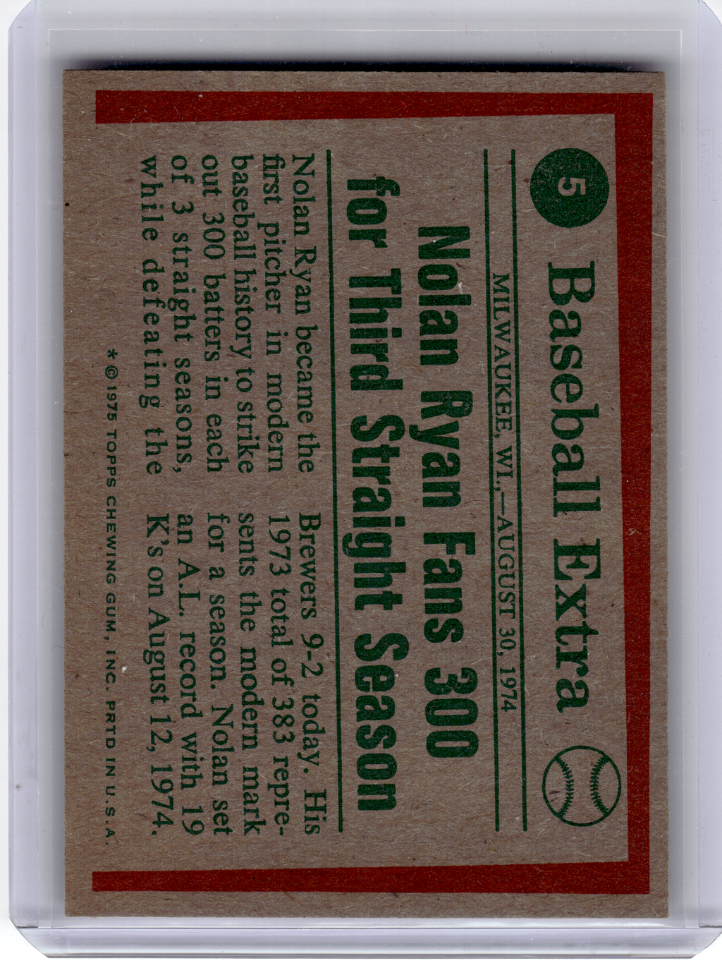 1975 Topps Baseball—Nolan Ryan #5 —Very Good
