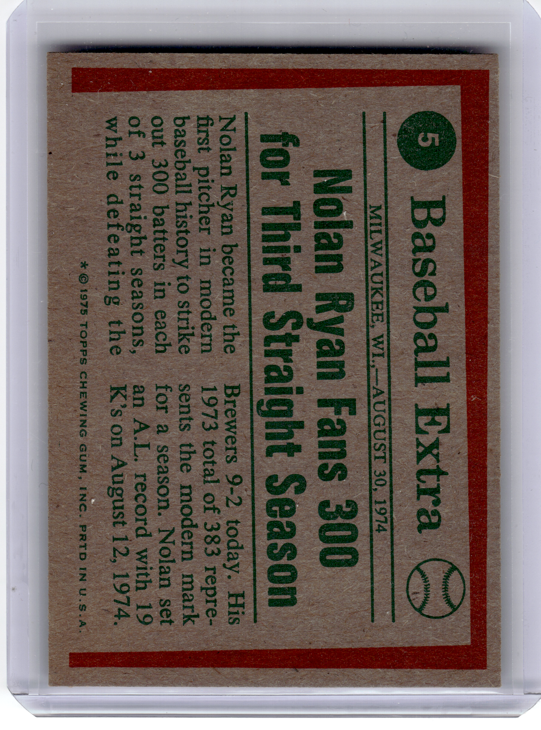 1975 Topps Baseball—Nolan Ryan #5 —Very Good