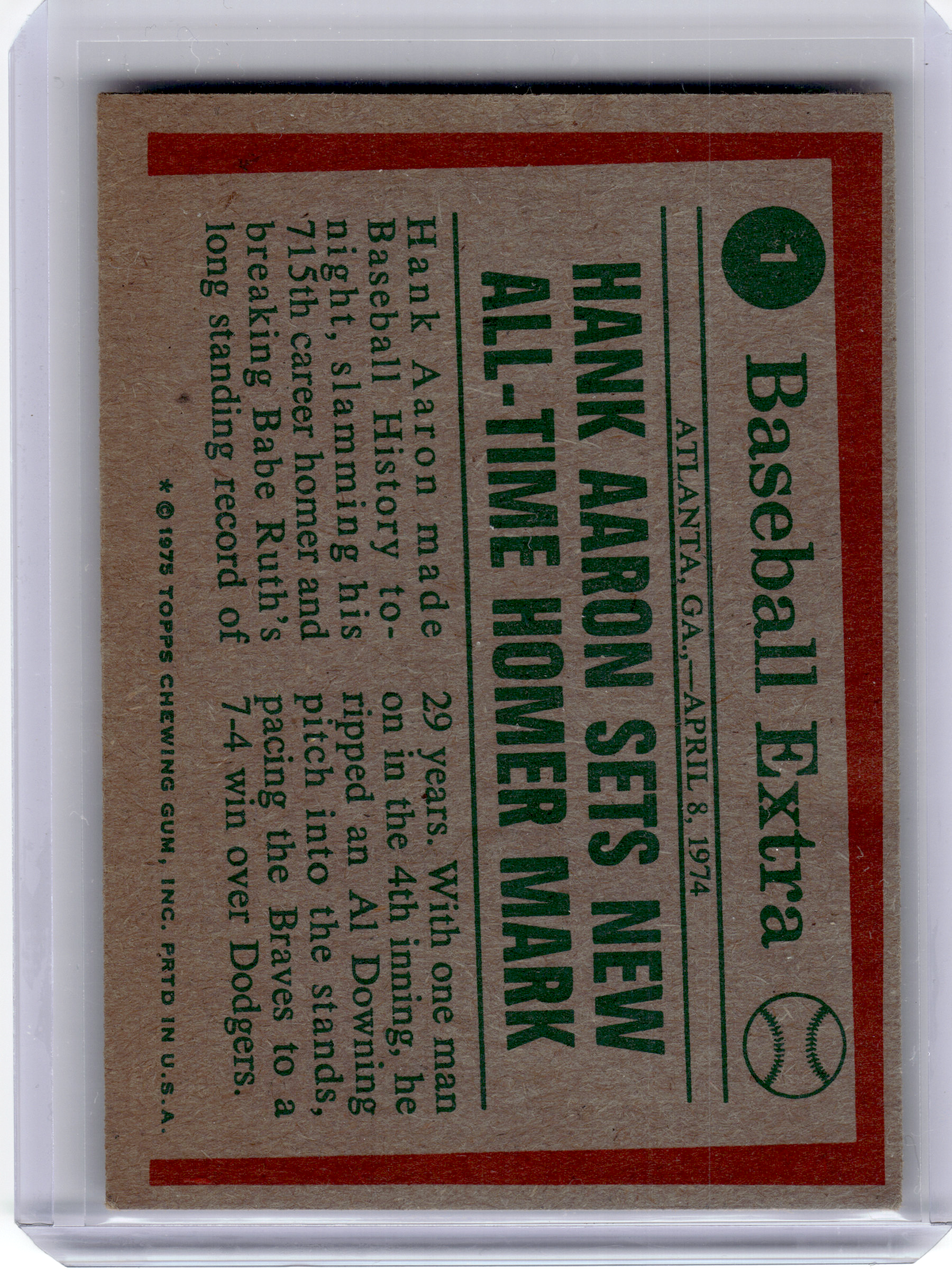 1975 Topps Baseball—Hank Aaron #1 —Very Good