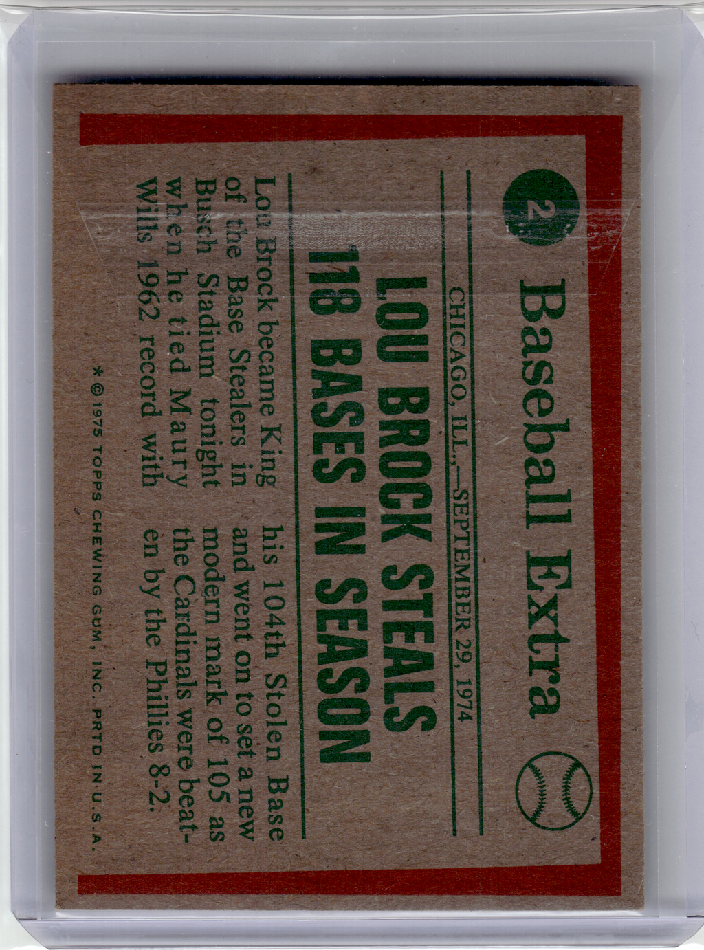 1975 Topps Baseball—Lou Brock #2 —Very Good