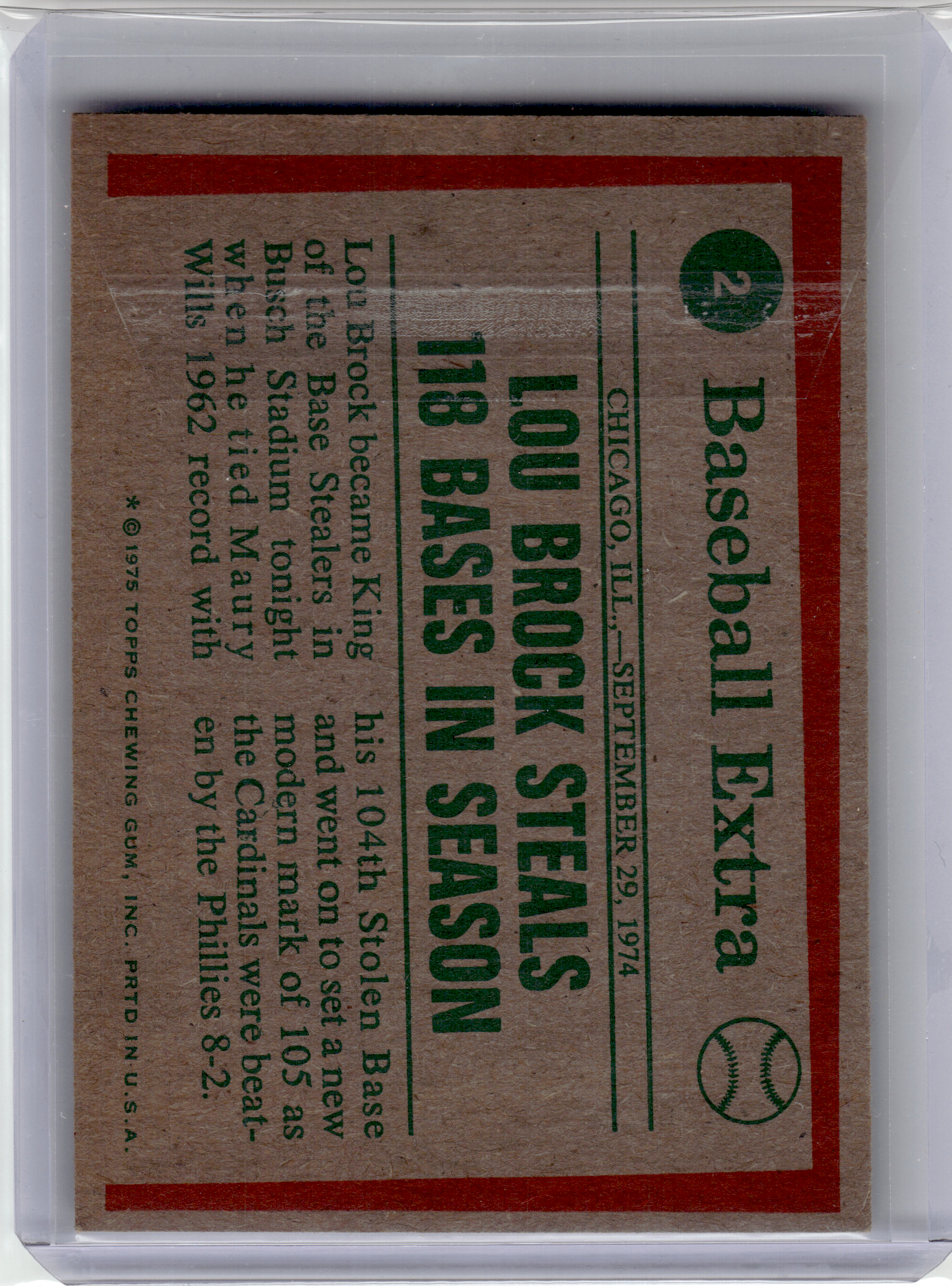 1975 Topps Baseball—Lou Brock #2 —Very Good