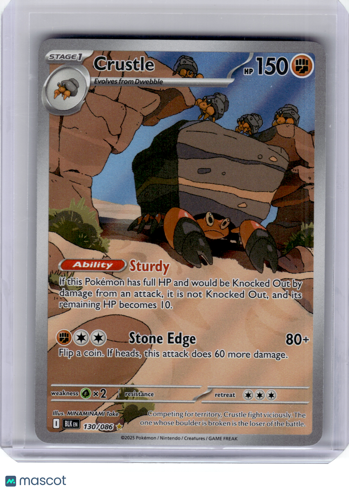 2025 Pokemon—Crustle #130 Black Bolt—Illustration Rare Holo