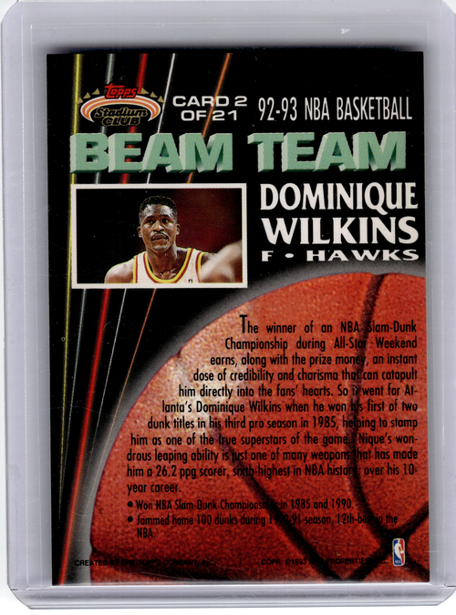 1993 Topps Stadium Club Beam Team Basketball—Dominique Wilkins #2 —Very Good