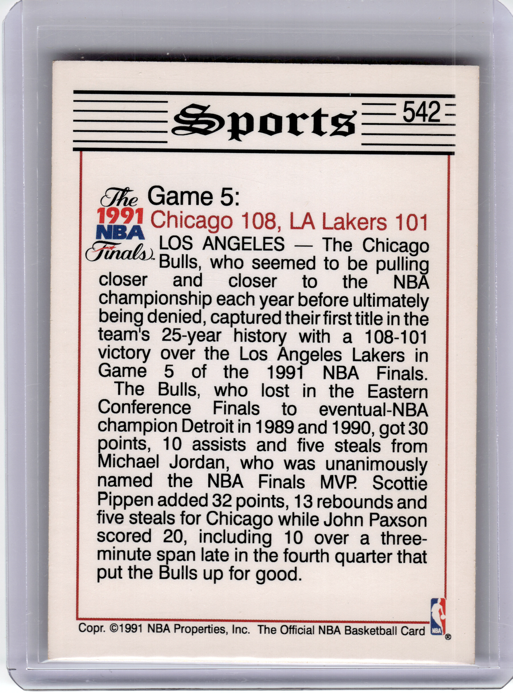 1991 NBA Hoops Basketball—Jordan, Bulls Win 1st NBA Title #542 —Very Good