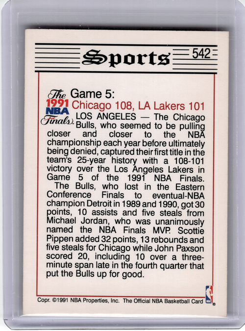 1991 NBA Hoops Basketball—Jordan, Bulls Win 1st NBA Title #542 —Very Good