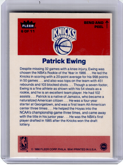 Fleer 1986 Fleer Basketball—Patrick Ewing 6 of 11 —Very Good