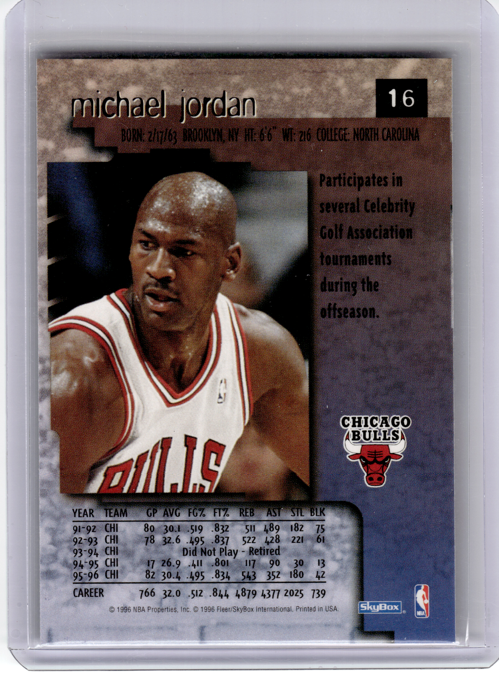 1996 SkyBox Premium Basketball—Michael Jordan #16 —Very Good