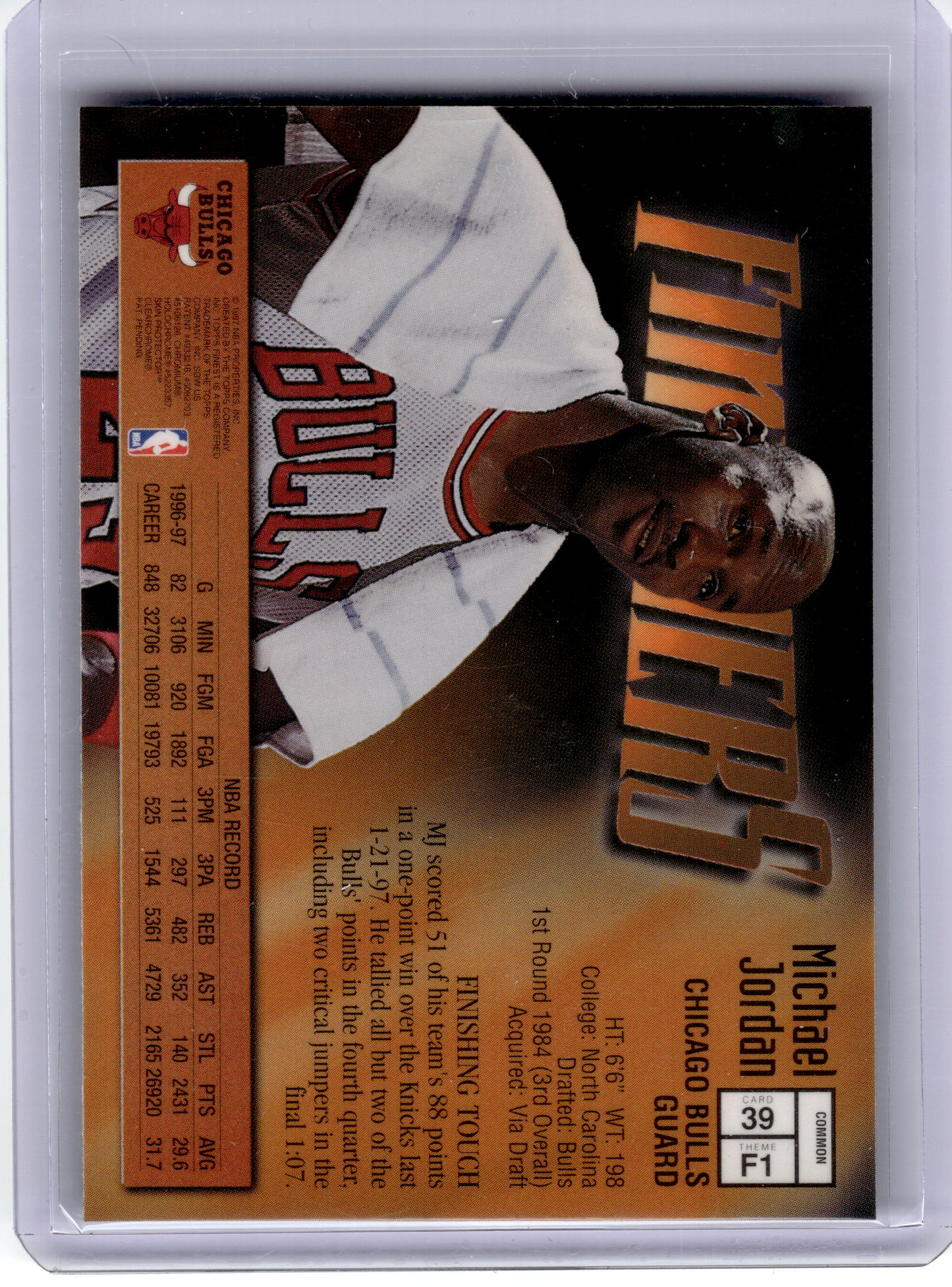 1997 Topps Finest Finishers Basketball—Michael Jordan #F1 Refractor —Very Good