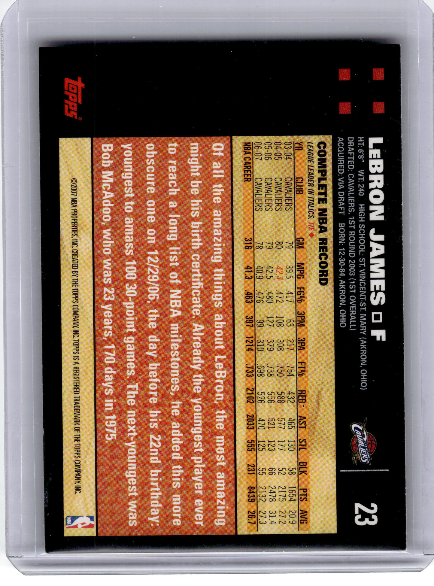 2007 Topps Basketball—LeBron James #23 —Very Good