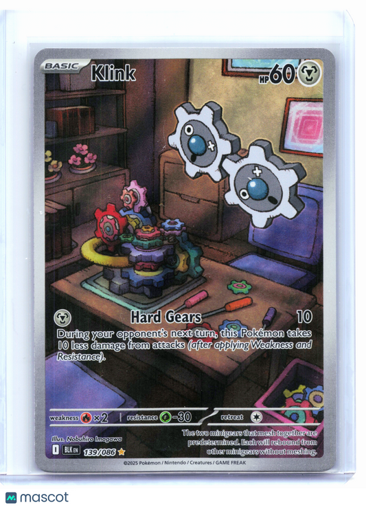 2025 Pokemon—Klink #139/086 Black Bolt—Illustration Rare Holo