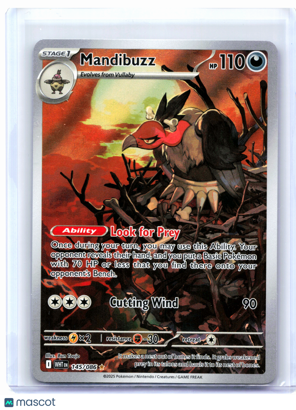 2025 Pokemon—Mandibuzz #145/086 White Flare—Illustration Rare Holo