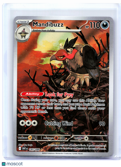 2025 Pokemon—Mandibuzz #145/086 White Flare—Illustration Rare Holo