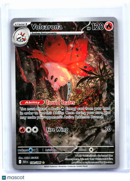 2025 Pokemon—Volcarona #100/086 Black Bolt—Illustration Rare Holo