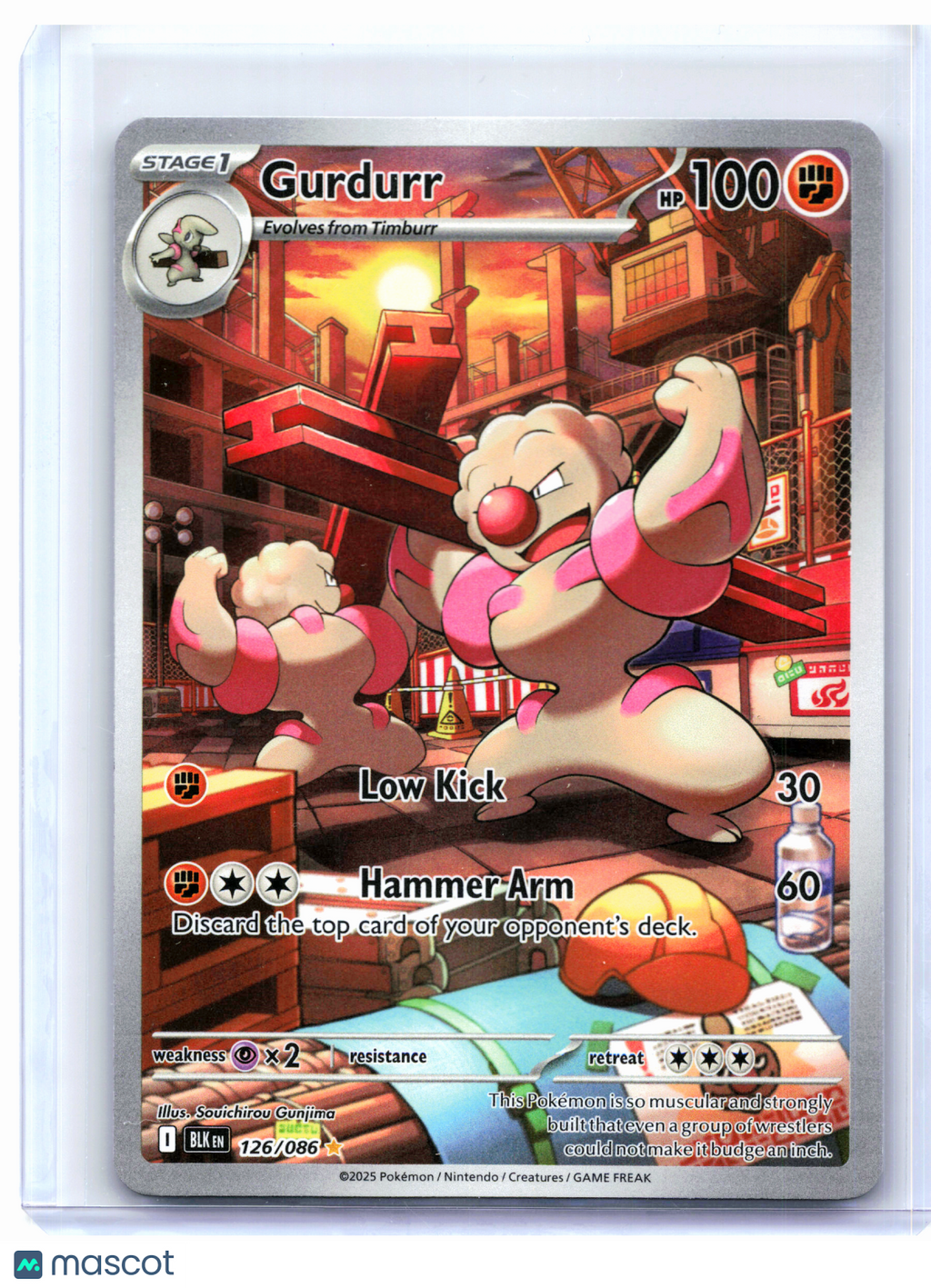 2025 Pokemon—Gurdurr #126/086 Black Bolt—Illustration Rare Holo